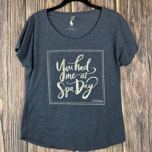 Lucky Owl T-Shirt ‘You Had Me At Spa Day’ - Grayish Blue Color- Size Small